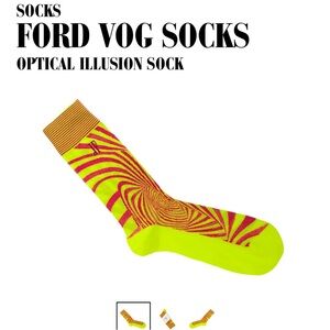 NWOT John Fluevog Ford Vog Socks - Optical Illusion Socks in Orange/Yellow. M/L